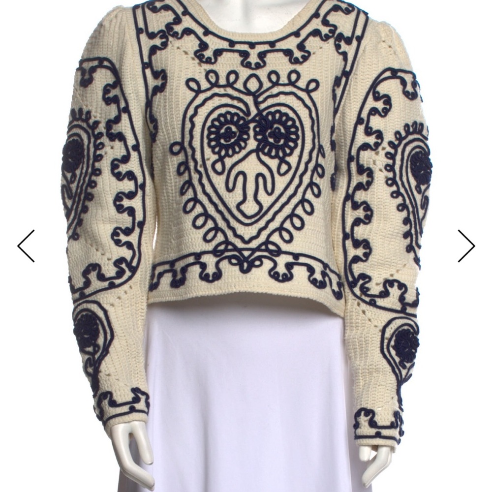 Sea New York Cream and Navy Patterned Sweater